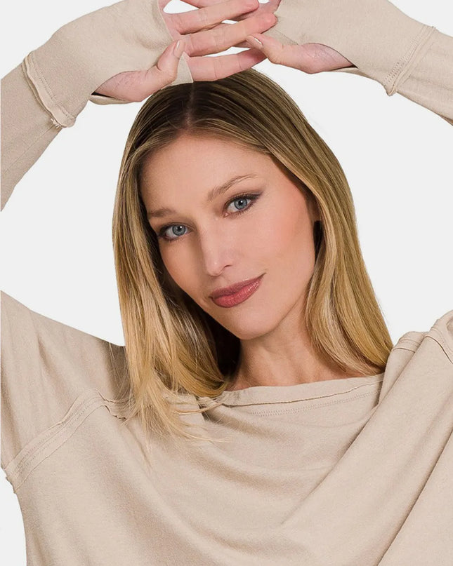 Zenana Round Neck Thumbhole Long Sleeve Top