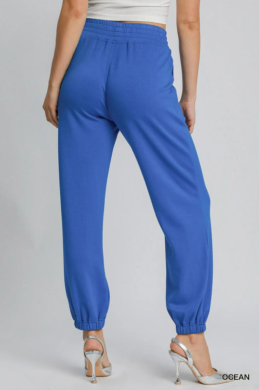 Umgee Drawstring Jogger Pants with Front Seam Detail