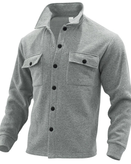 Men's Full Size Button Up Long Sleeve Jacket Plus Size Light Gray