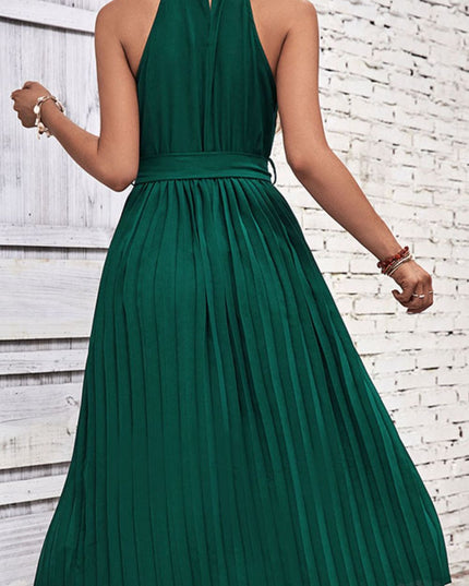 Perfee Tie Belt Pleated Midi Dress