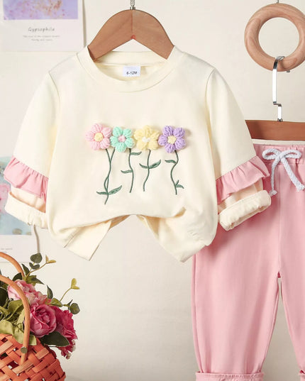 Children's Flower Long Sleeve Top and Pants Set