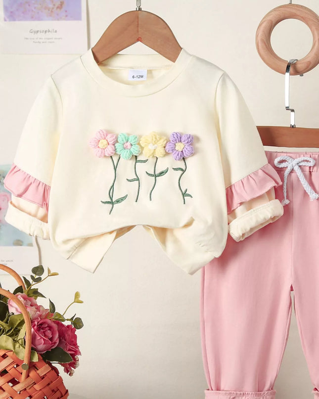 Children's Flower Long Sleeve Top and Pants Set
