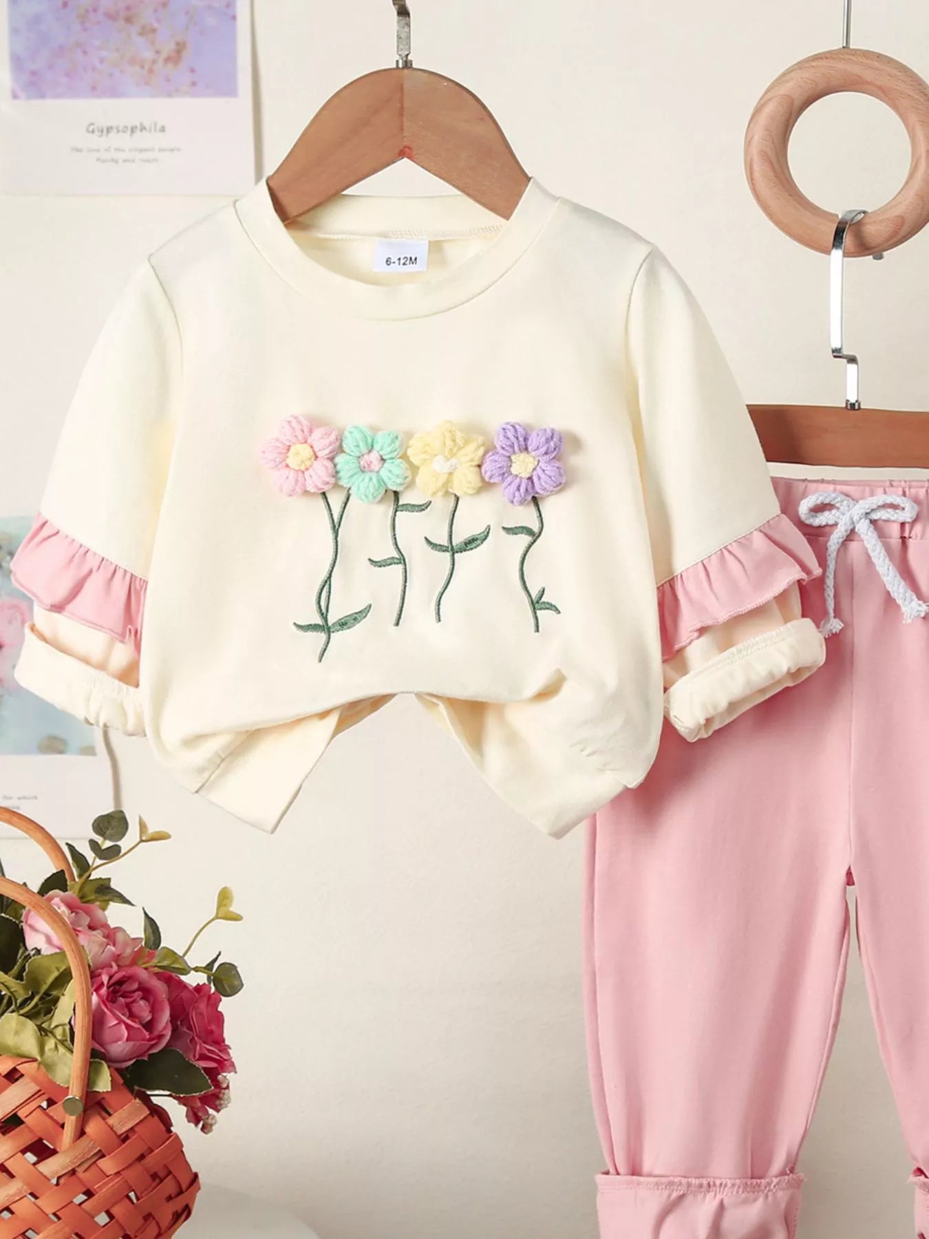 Children's Flower Long Sleeve Top and Pants Set