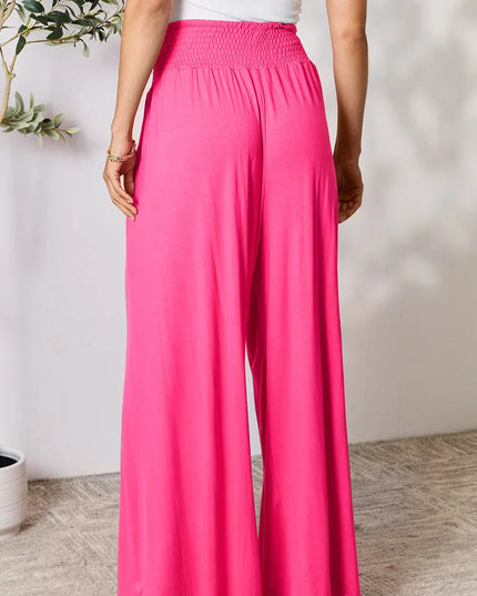 Basic Bae Full Size Smocked Wide Waistband Wide Leg Pants