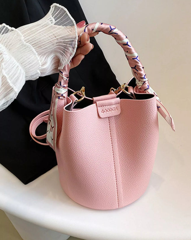 Bucket Crossbody Bag with Scarf Accent Pink One Size