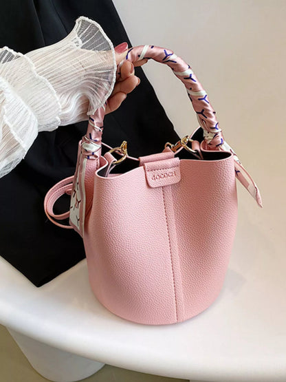 Bucket Crossbody Bag with Scarf Accent Pink One Size