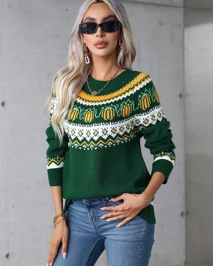 Angel Wings Geometric Round Neck Long Sleeve Sweater