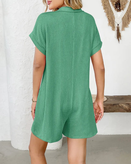 Button Detail Collared Neck Short Sleeve Romper