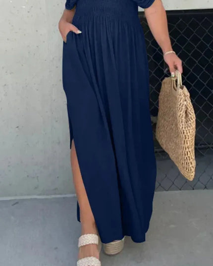 Full Size Deep V-Neck Maxi Dress with Side Slit Plus Size