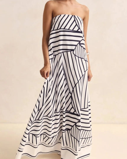 Smocked Printed Tube Maxi Dress