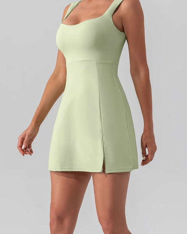 Square Neck Sleeveless Slit Mini Active Dress 