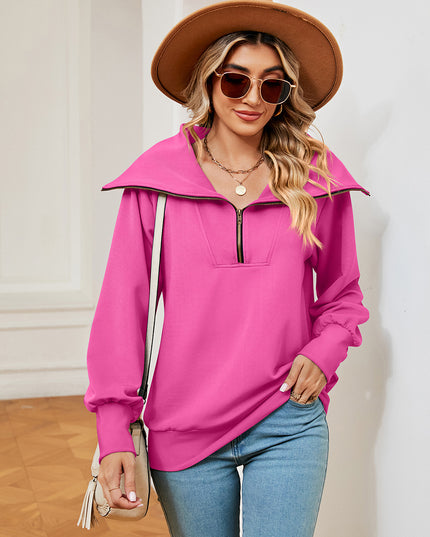 Half-Zip Collared Sweatshirt Fuchsia Pink