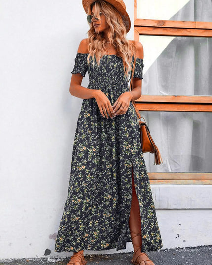 Full Size Slit Off-Shoulder Floral Midi Dress Plus Size