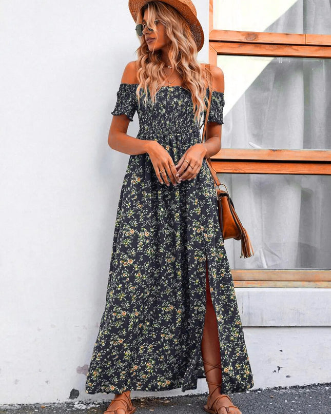 Full Size Slit Off-Shoulder Floral Midi Dress Plus Size