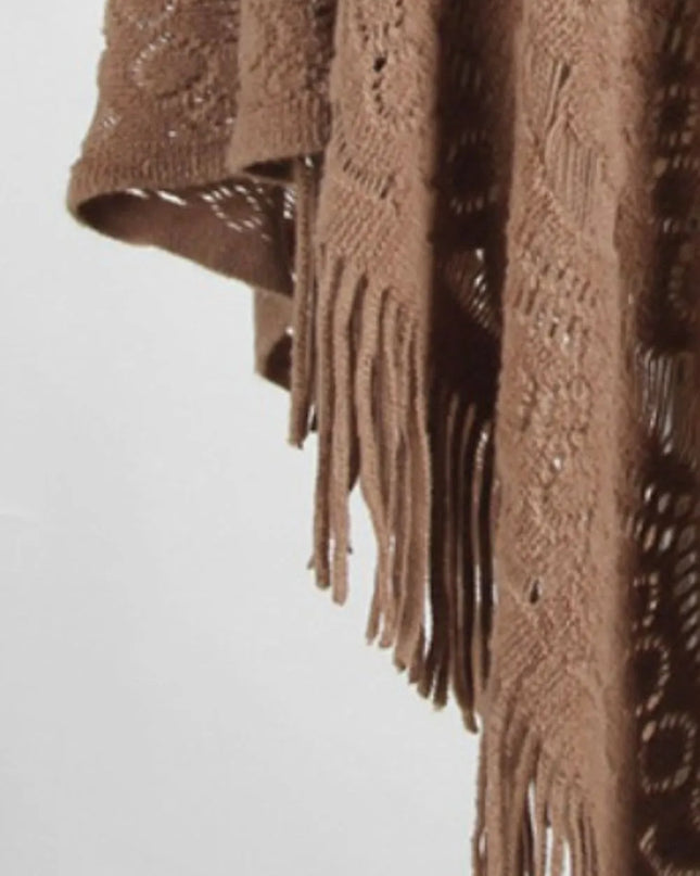 Fringe Openwork Surplice Cape Sleeve Poncho