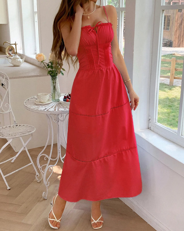 Smocked Back Tie Front Cami Dress White