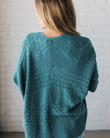 Open Front Knitted Cardigan with Eyelet Details