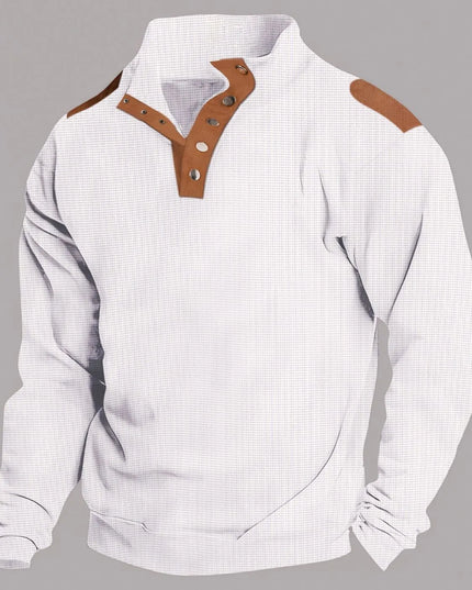 Men's Full Size Stand Collar Long Sleeve Polo Plus Size White