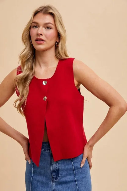 Annie Wear Metal Button Detail Crop Sweater Vest