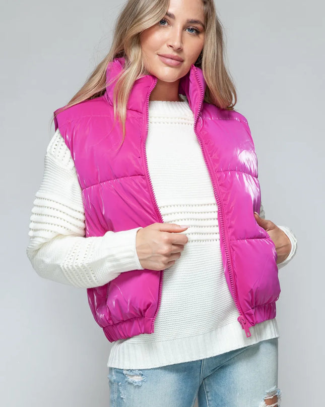 Snobbish Fine Fur Lining Quilted Vest Hot Pink