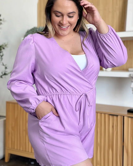 Double Take Full Size Drawstring Long Sleeve Romper