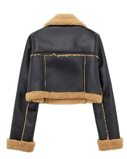 Collared Neck Long Sleeve Plush Cropped Jacket