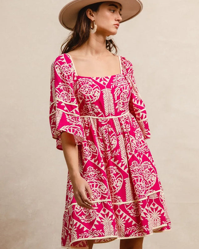 BiBi Aztec Woven Printed Contrast Binding Dress