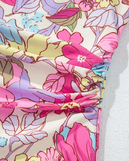 Floral Ruffle Trim Tummy Control One Piece Swimsuit 