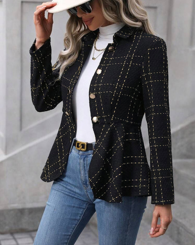 Ruffle Hem Collared Blazer