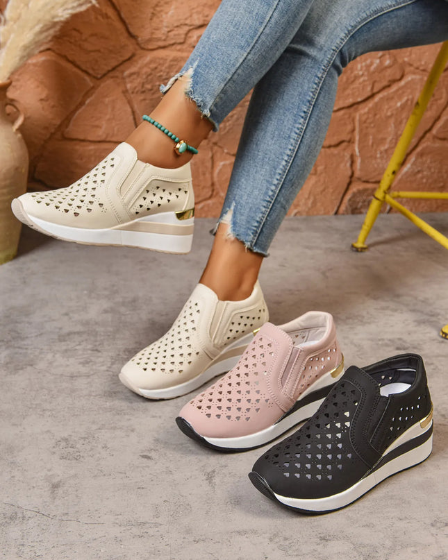 Breathable Cutout Wedge Sneakers 