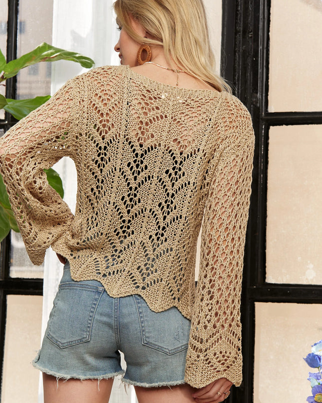 ADORA Long Sleeves Round Neck Crochet Top