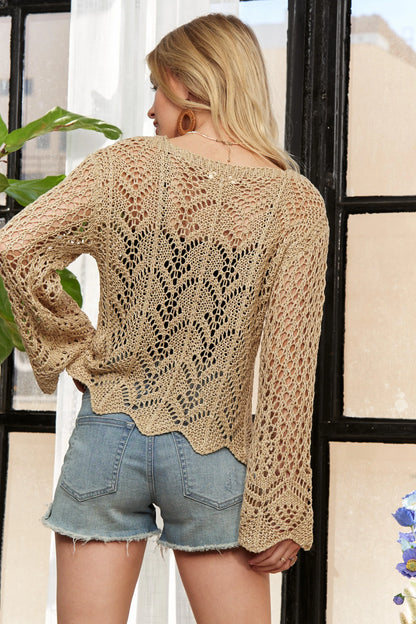 ADORA Long Sleeves Round Neck Crochet Top