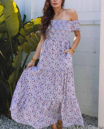 Tiered Floral Shirred High Waist Maxi Dress