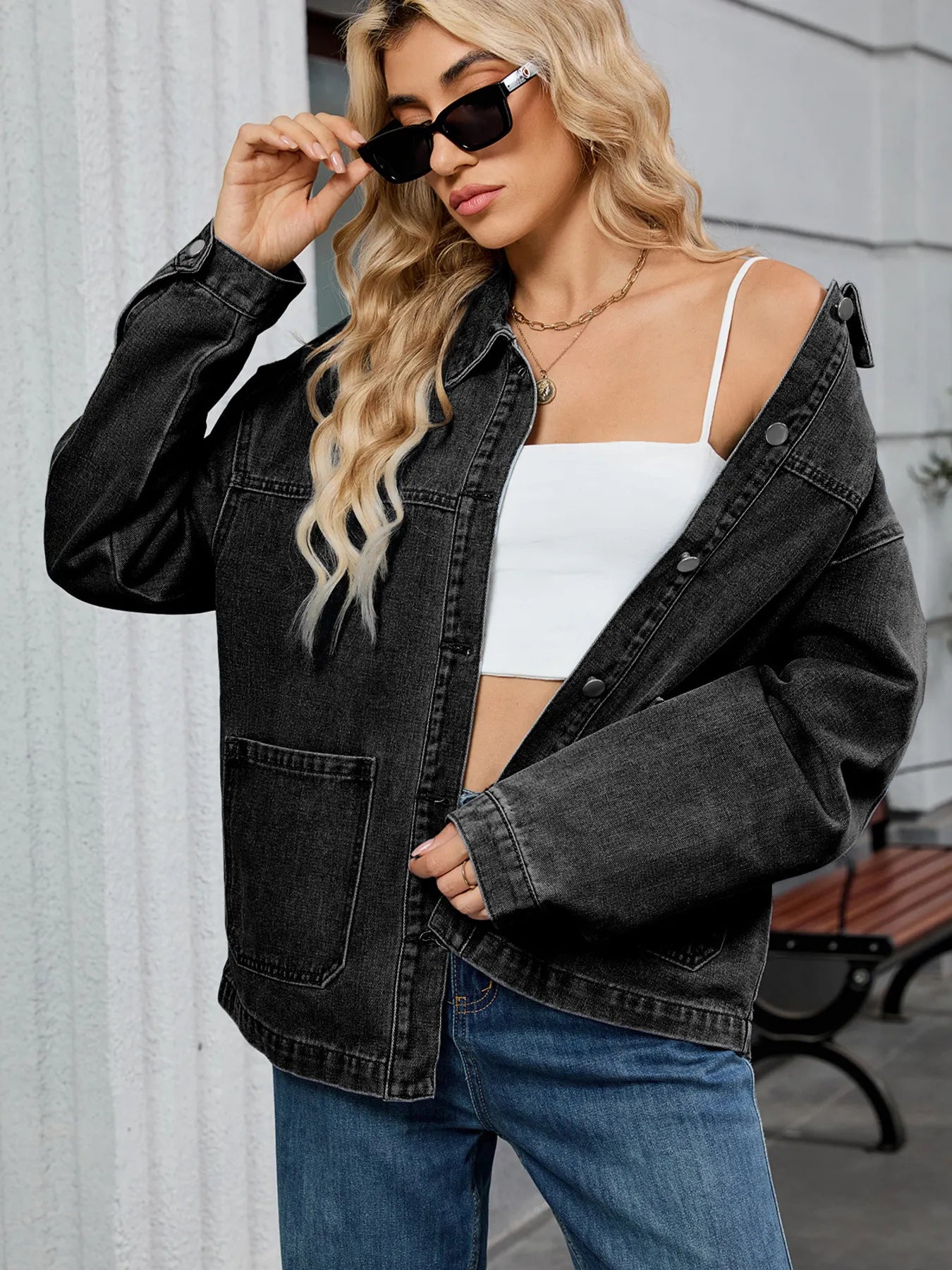 Washed Oversized Button Down Denim Jacket