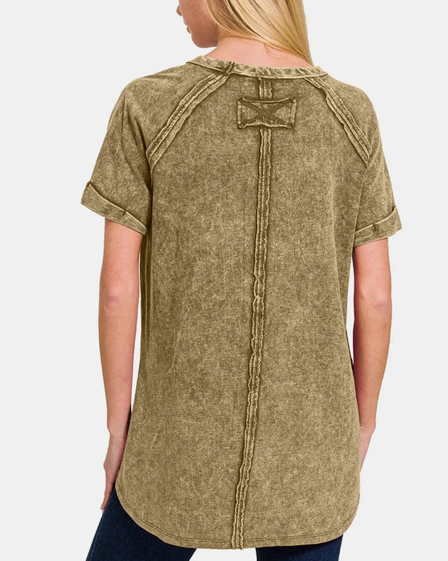 Zenana Heathered Round Neck Short Sleeve Top