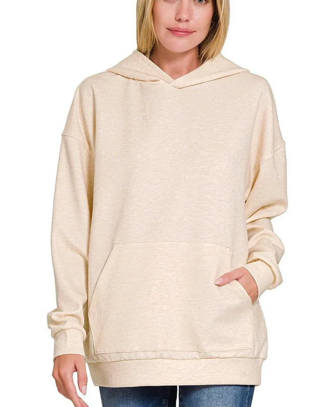 Zenana Oversized Scuba Hoodie with Kangaroo Pocket