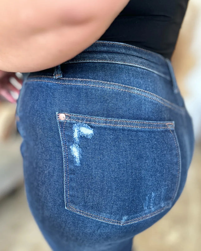 Judy Blue Full Size High Waist Rigid Magic Heavy Destroy Straight Jeans 