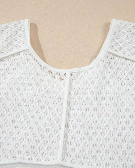 Openwork High Low Hem V Neck Oversized Top