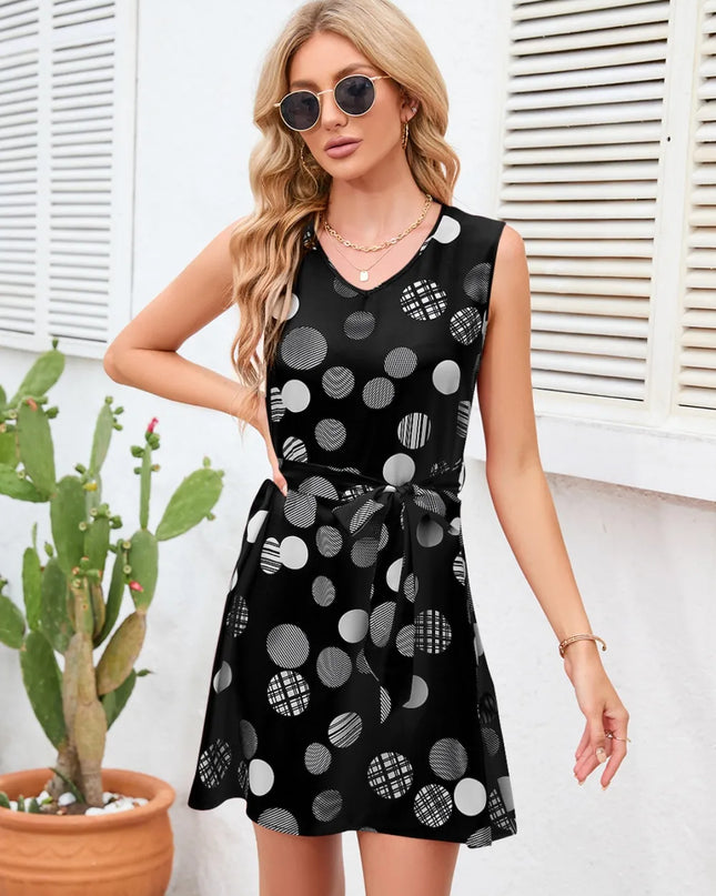 Tied Polka Dot V-Neck Dress