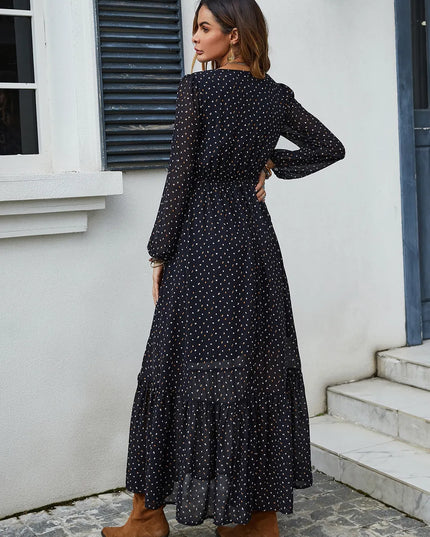 Embroidered V-Neck Long Sleeve Dress