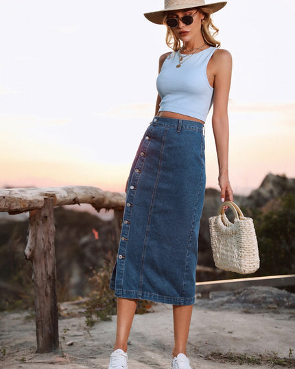 Button Down Denim Skirt