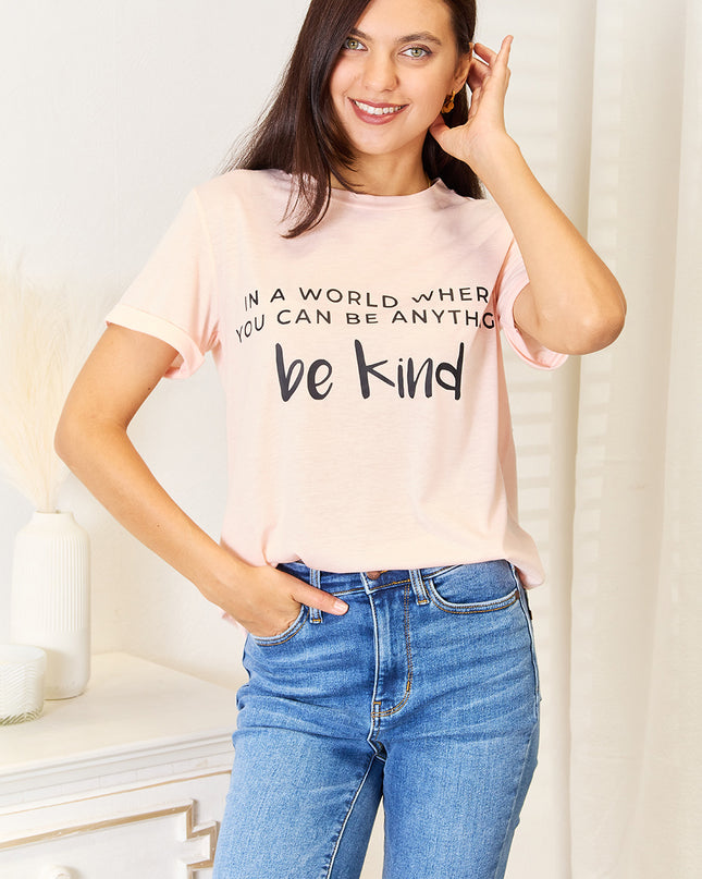 Simply Love Slogan Graphic Cuffed T-Shirt Blush Pink