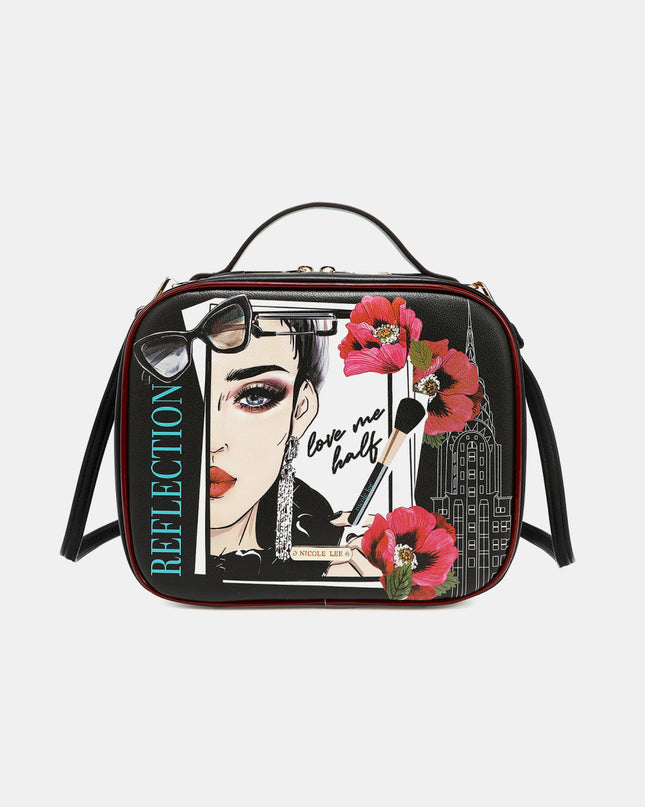 Nicole Lee USA Printed Handbag with Three Pouches Love Me Half One Size