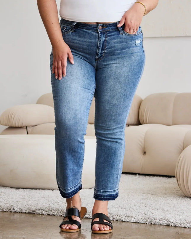 Judy Blue Full Size Release Hem Cropped Bootcut Jeans