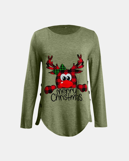 Full Size Reindeer Round Neck Long Sleeve T-Shirt
