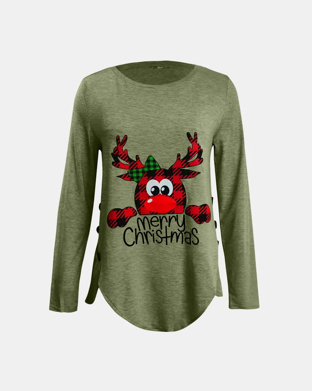 Full Size Reindeer Round Neck Long Sleeve T-Shirt