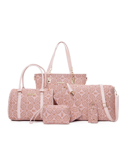 6-Piece Geometric Pattern Bag Set Pink onesize