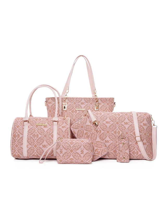 6-Piece Geometric Pattern Bag Set Pink onesize
