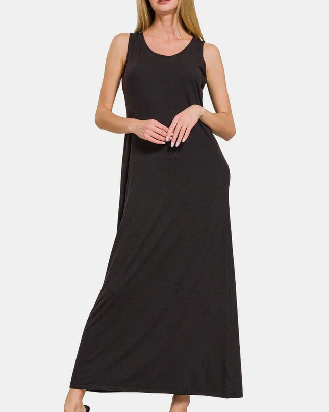 Zenana Scoop Neck Wide Strap Tank Dress Black