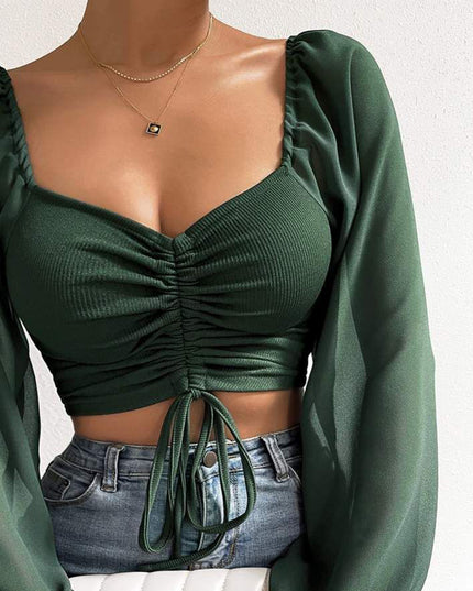Drawstring Sweetheart Neck Cropped Top